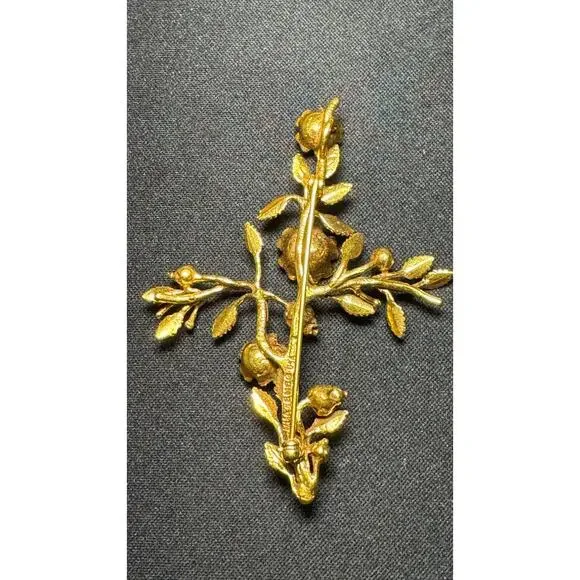 MMA BMCO USA Floral Leaf Brooch/Pendant Gold Tone - Picture 5 of 6